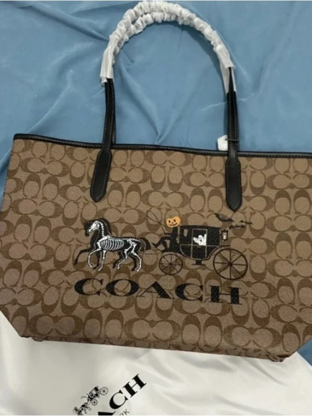 Coach Brown Signature Canvas Halloween Embroidered Tote